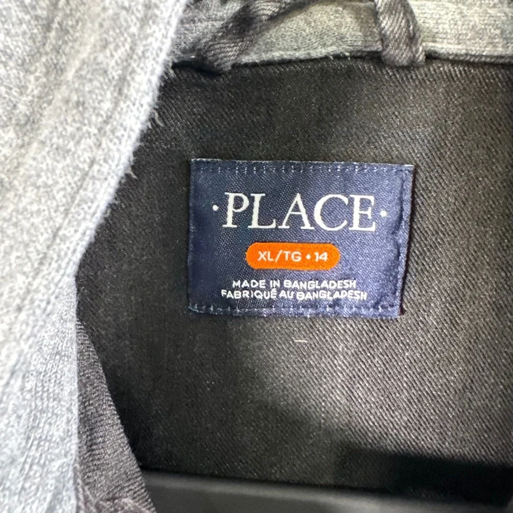 The Childrens‎ Place Denim Hooded Jacket Boys XL 14 Black Grey Trucker